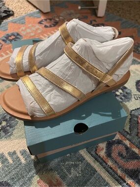 Toms Kira Metallic Gold Strappy Sandals